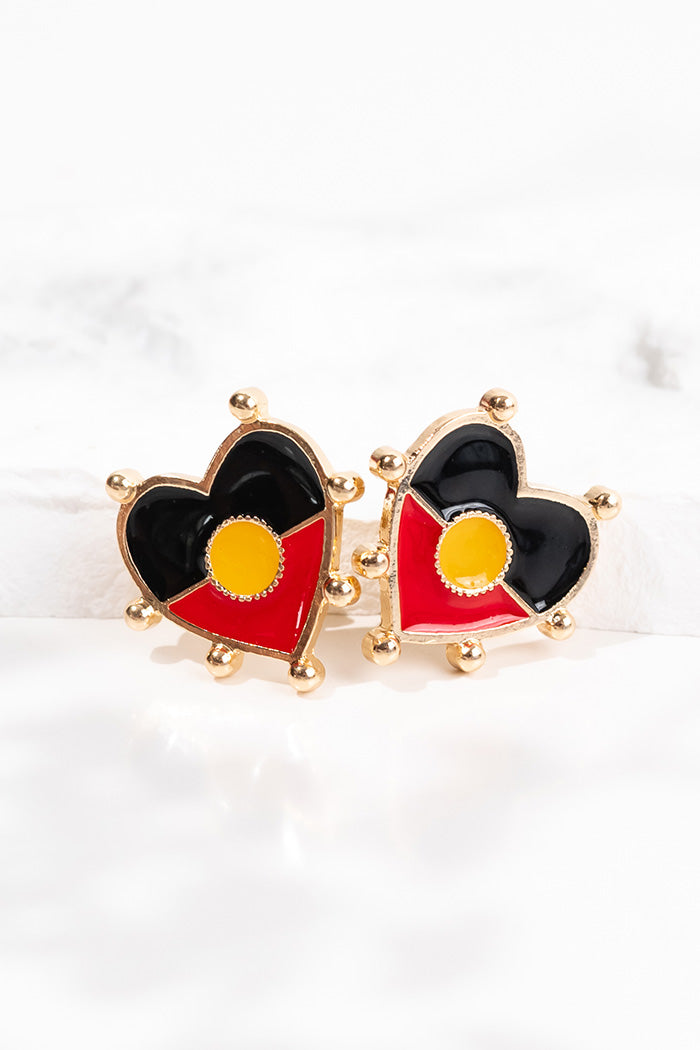 "Raise The Flag" Aboriginal Flag Heart Earrings