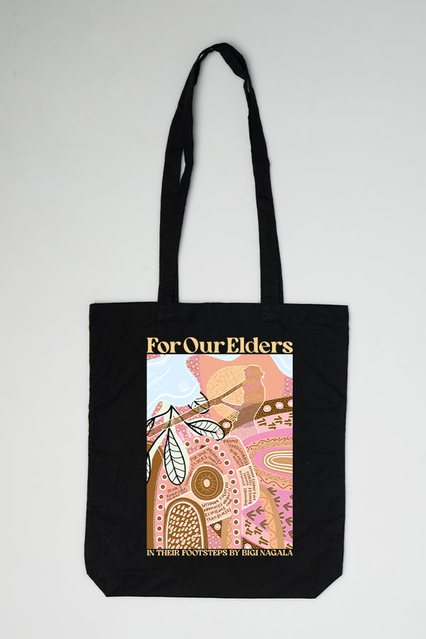 In Their Footsteps Black Long Handle Cotton Tote Bag