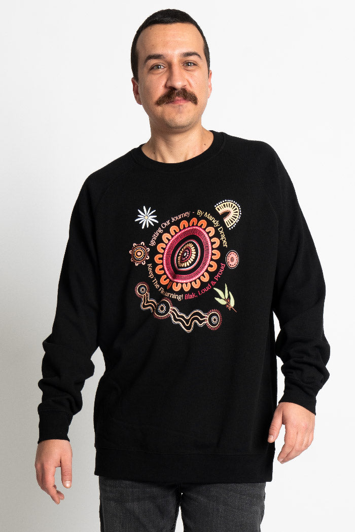 Igniting Our Journey Black Cotton Blend Crew Neck Unisex Sweatshirt