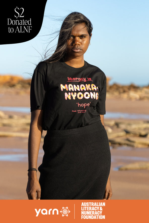 Manaka-nyoong 'Hope' ALNF Black Cotton Crew Neck Women's T-Shirt