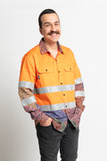 Our Many Tribes High Vis Orange 100% Cotton Drill Unisex Long Sleeve Work Shirt