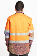 Our Many Tribes High Vis Orange 100% Cotton Drill Unisex Long Sleeve Work Shirt