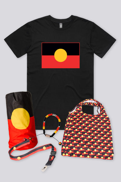 "Raise the Flag" Aboriginal Flag (Large) Black Women's T-Shirt Boxed Bundle