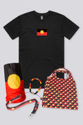 "Raise the Flag" Aboriginal Flag (Small) Black Unisex T-Shirt Boxed Bundle