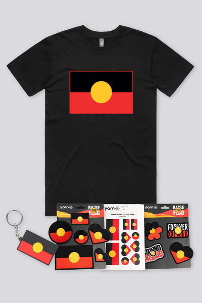 "Raise the Flag" Aboriginal Flag (Large) Black Kids T-Shirt Boxed Bundle