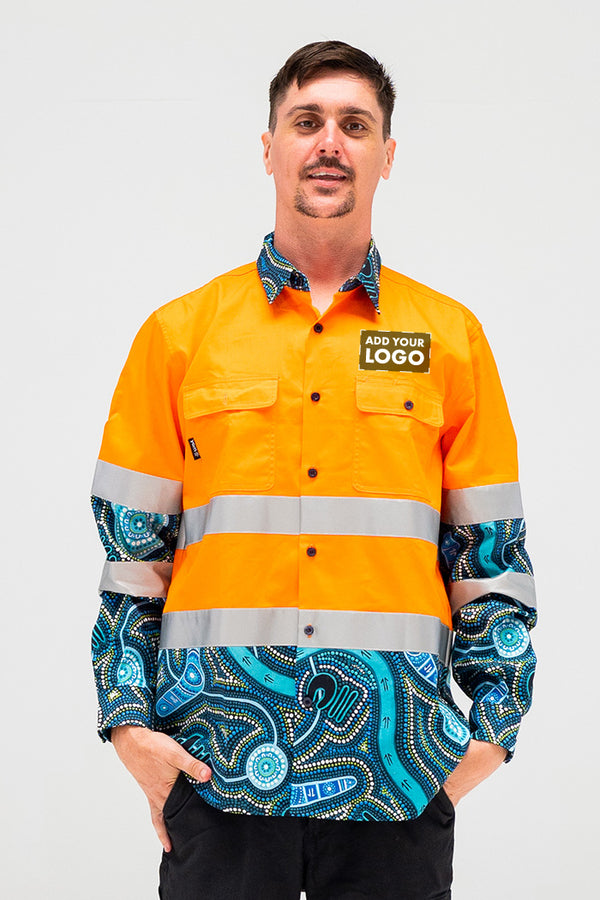 (Custom) Deadly Dads High Vis Orange 100% Cotton Drill Unisex Long Sleeve Work Shirt