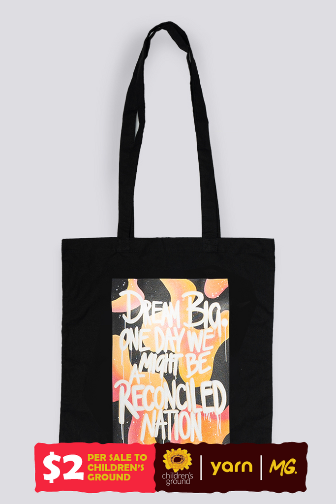 Reconciled Nation (Yellow) Black Long Handle Cotton Tote Bag