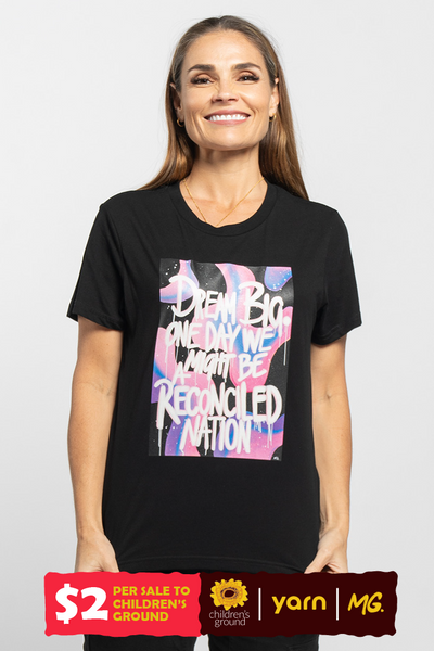 Reconciled Nation (Purple) Black Cotton Crew Neck Women’s T-Shirt