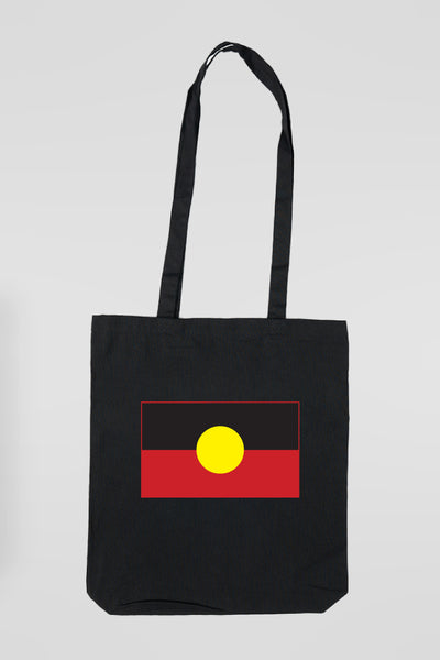 "Raise The Flag" Aboriginal Flag Black Long Handle Cotton Tote Bag