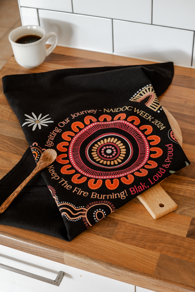 Igniting Our Journey Black Linen Blend Tea Towel