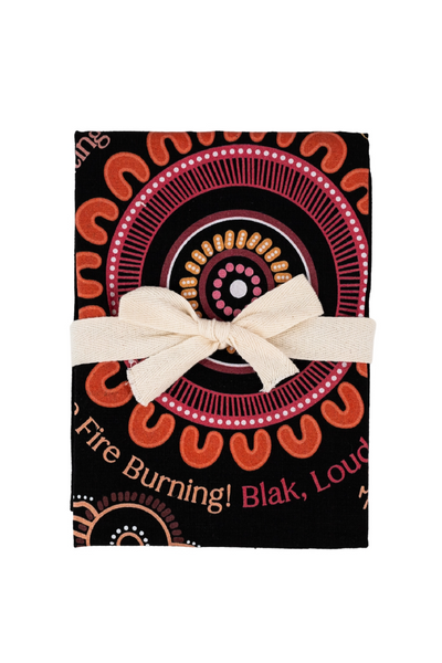 Igniting Our Journey Black Linen Blend Tea Towel