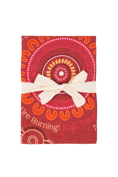 Igniting Our Journey Maroon Linen Blend Tea Towel