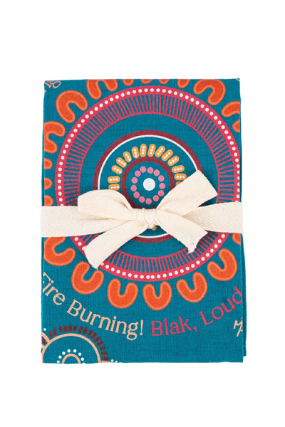 Igniting Our Journey Teal Linen Blend Tea Towel