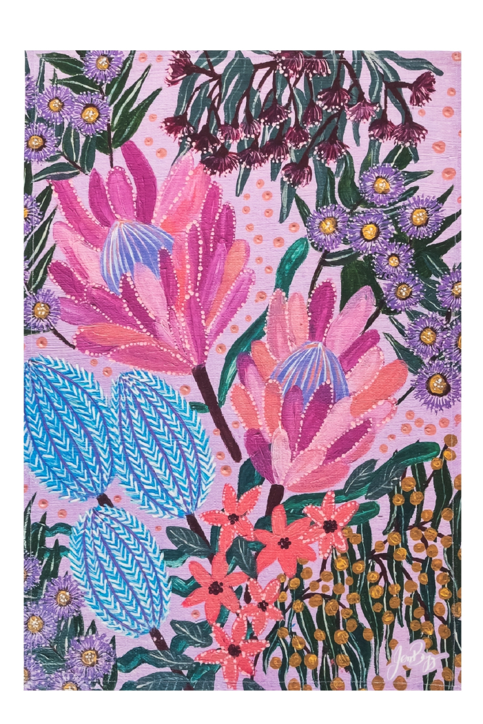 Pink Banksia Linen Blend Tea Towel