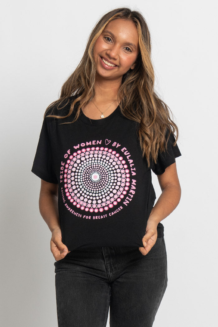 Tribe Of Women Circle Black Cotton Crew Neck Women’s T-Shirt