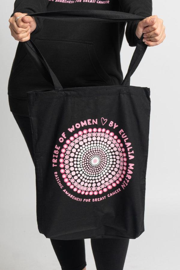 Tribe Of Women Circle Black Long Handle Cotton Tote Bag