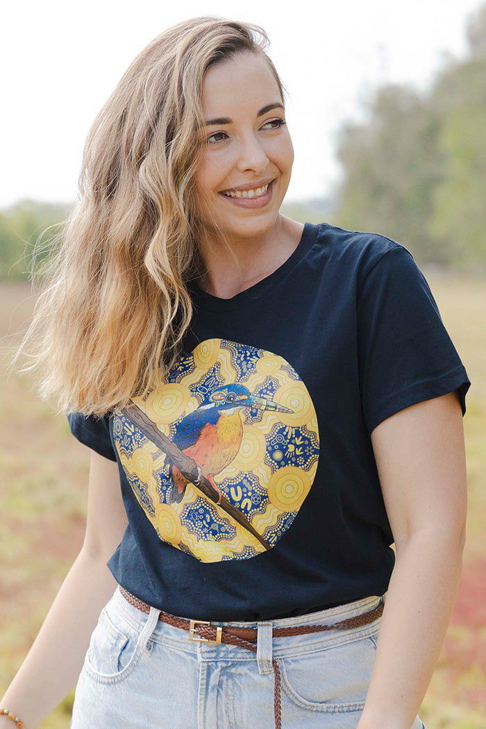 Kingfisher (Azure Nurnamamdatba) 'Australian Wildlife Conservancy' Navy Cotton Crew Neck Women’s T-Shirt