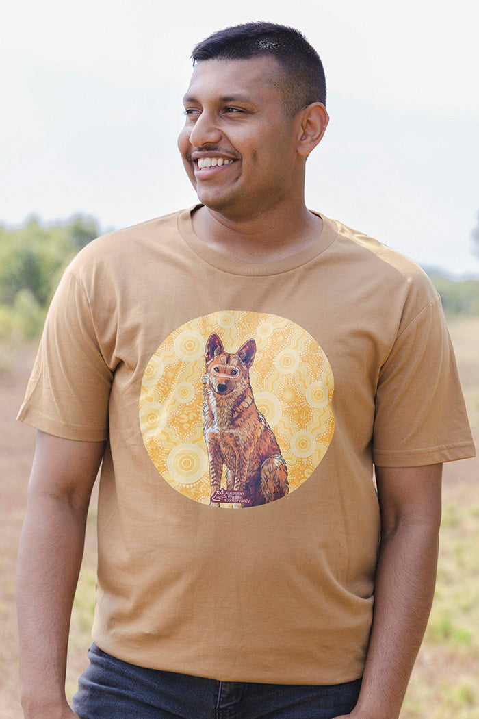 Dingo (Wilkarr) 'Australian Wildlife Conservancy' Camel Cotton Crew Neck Unisex T-Shirt