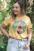 Quokka 'Australian Wildlife Conservancy' Mustard Cotton Crew Neck Women’s T-Shirt