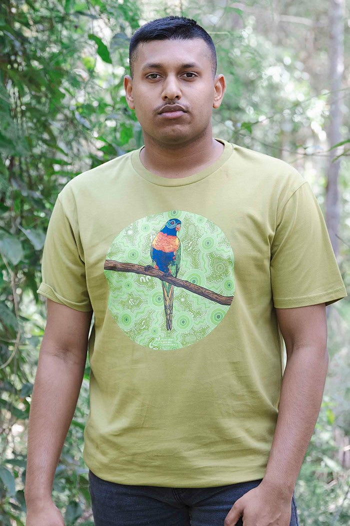 Lorikeet 'Australian Wildlife Conservancy' Moss Cotton Crew Neck Unisex T-Shirt