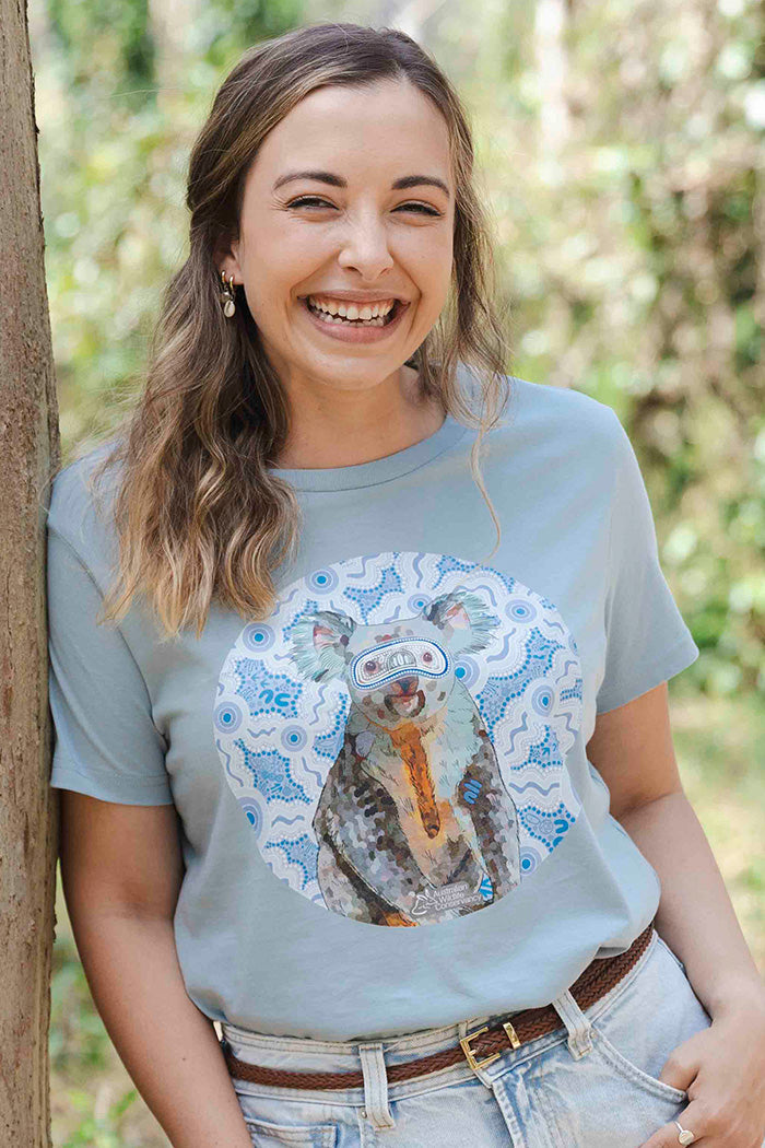 Koala (Gurrburr) 'Australian Wildlife Conservancy' Pale Blue Cotton Crew Neck Women’s T-Shirt