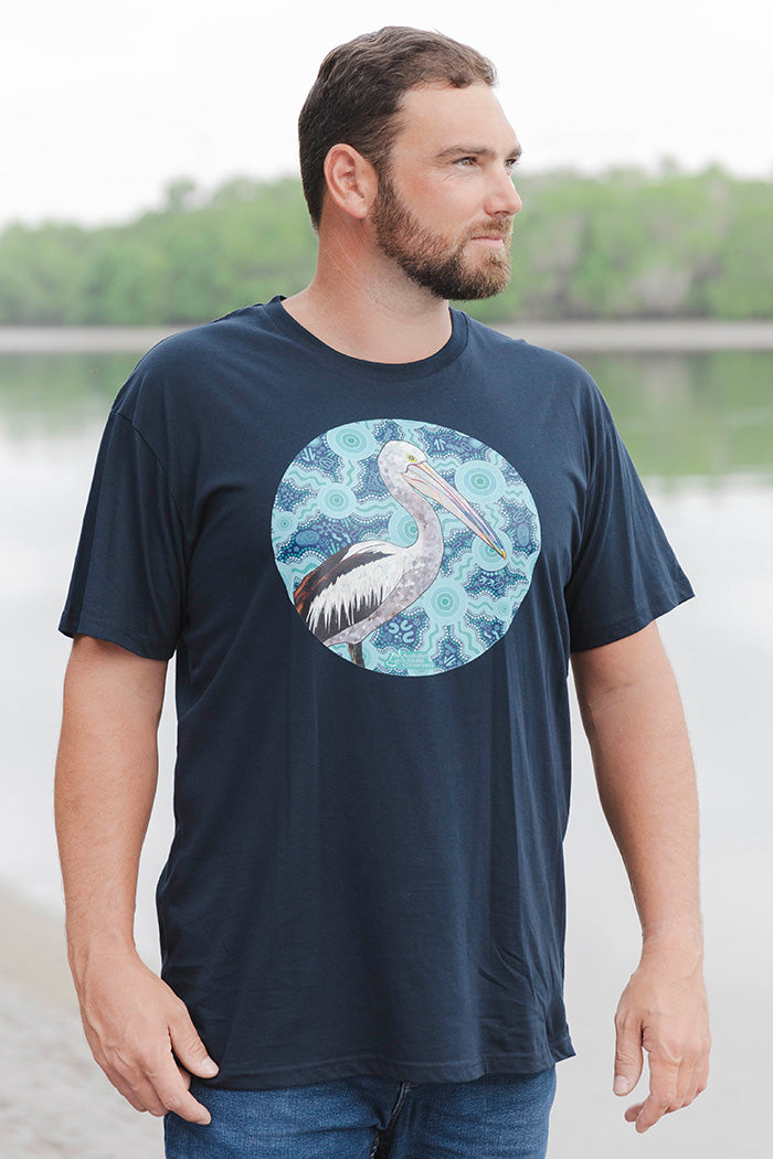 Pelican (Dhalipnha) 'Australian Wildlife Conservancy' Navy Cotton Crew Neck Unisex T-Shirt