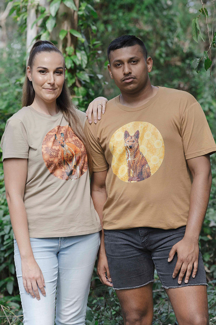 Dingo (Wilkarr) 'Australian Wildlife Conservancy' Camel Cotton Crew Neck Unisex T-Shirt