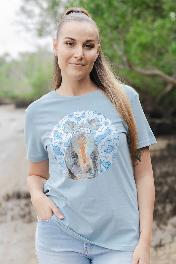 Koala (Gurrburr) 'Australian Wildlife Conservancy' Pale Blue Cotton Crew Neck Women’s T-Shirt