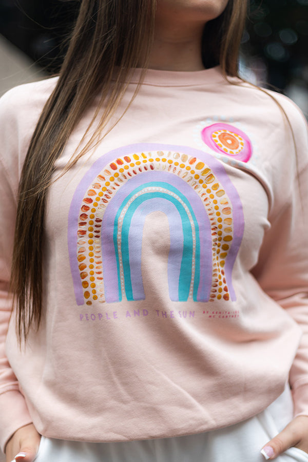 People And The Sun Pale Pink Cotton Blend Crew Neck Women's Sweatshirt