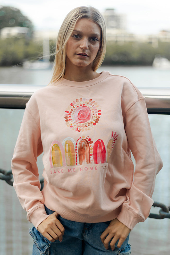 Take Me Home Pale Pink Cotton Blend Crew Neck Women s Sweatshirt