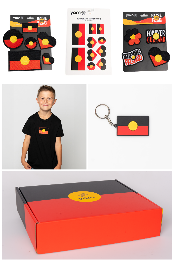 "Raise the Flag" Aboriginal Flag (Small) Black Kids T-Shirt Boxed Bundle