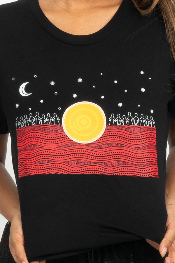 The Night Sky Flag Black Cotton Crew Neck Womens T-Shirt