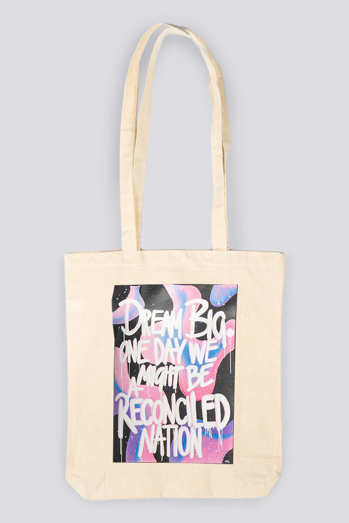 Reconciled Nation (Purple) Natural Long Handle Cotton Tote Bag