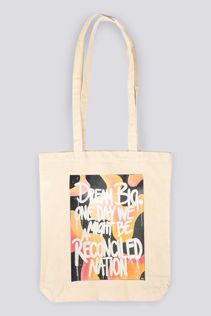 Reconciled Nation (Yellow) Natural Long Handle Cotton Tote Bag