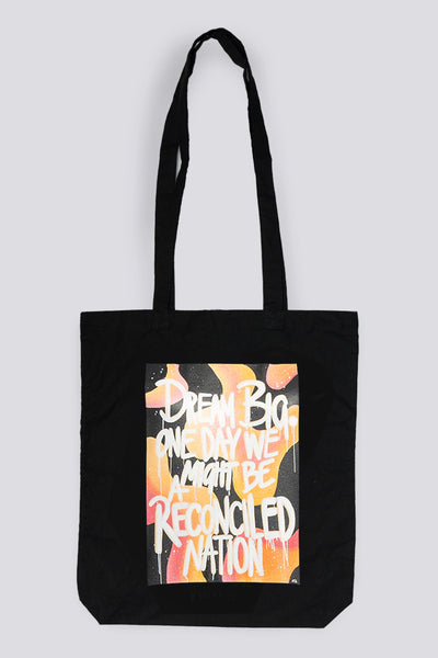 Reconciled Nation (Yellow) Black Long Handle Cotton Tote Bag