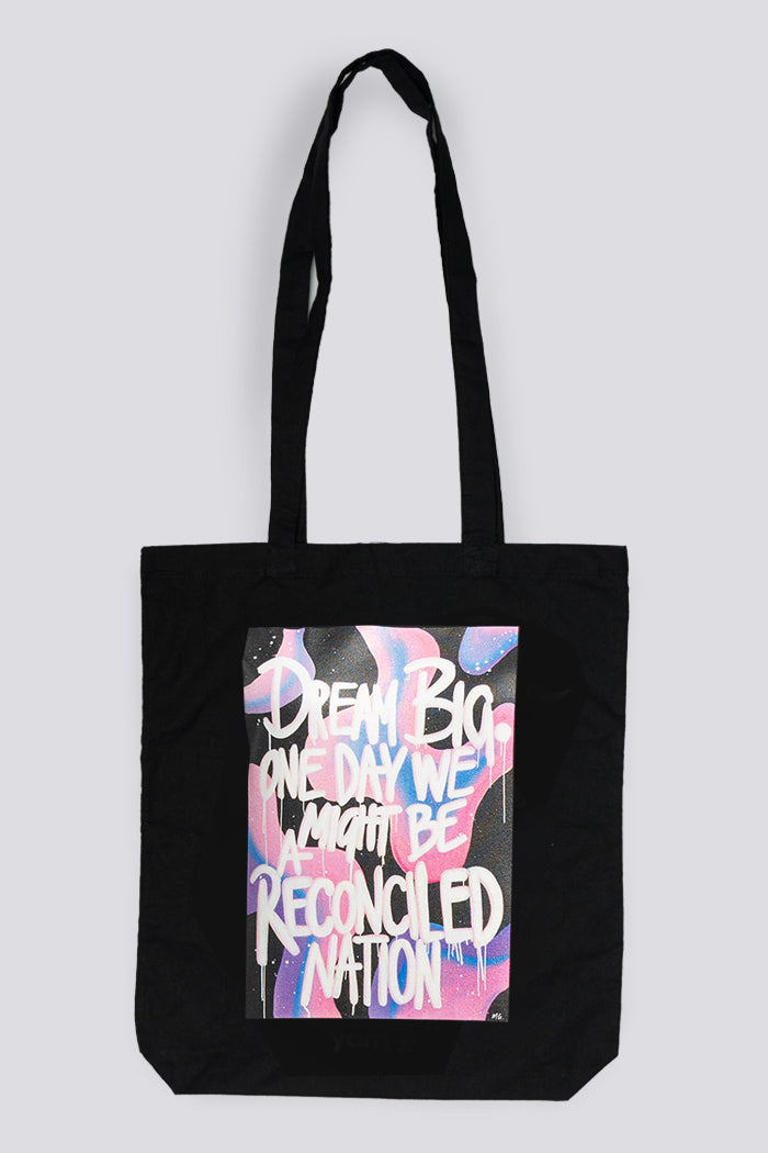 Reconciled Nation (Purple) Black Long Handle Cotton Tote Bag