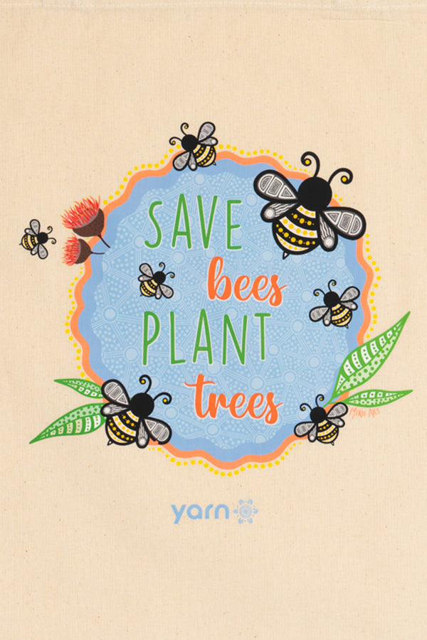 Save Bees, Plant Trees Long Handle Natural Cotton Tote Bag