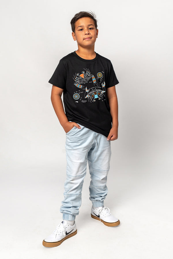 Mudcrab Black Cotton Crew Neck Kids T-Shirt