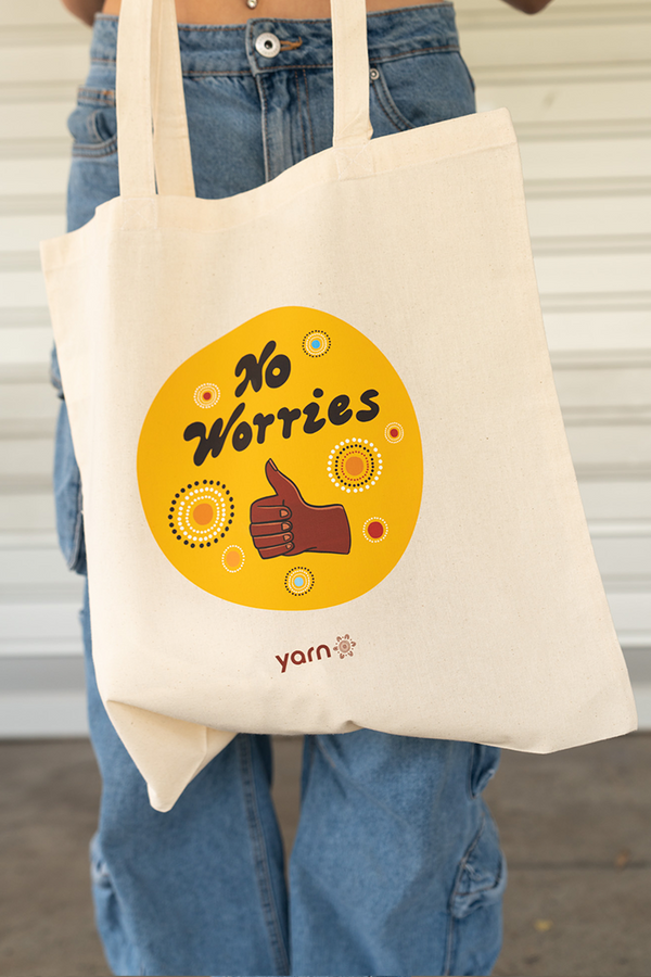 No Worries Long Handle Natural Cotton Tote Bag