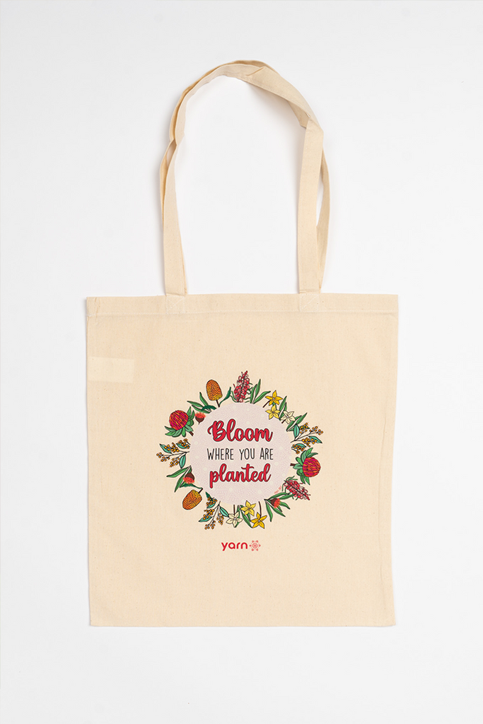 Bloom Where You Are Planted Long Handle Natural Cotton Tote Bag