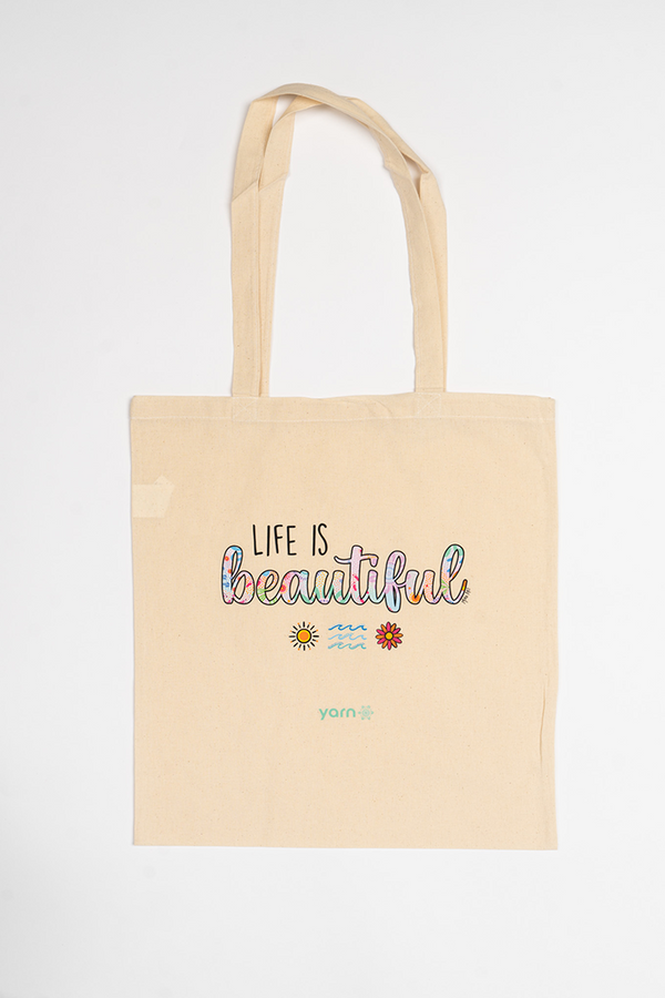 Life Is Beautiful Long Handle Natural Cotton Tote Bag