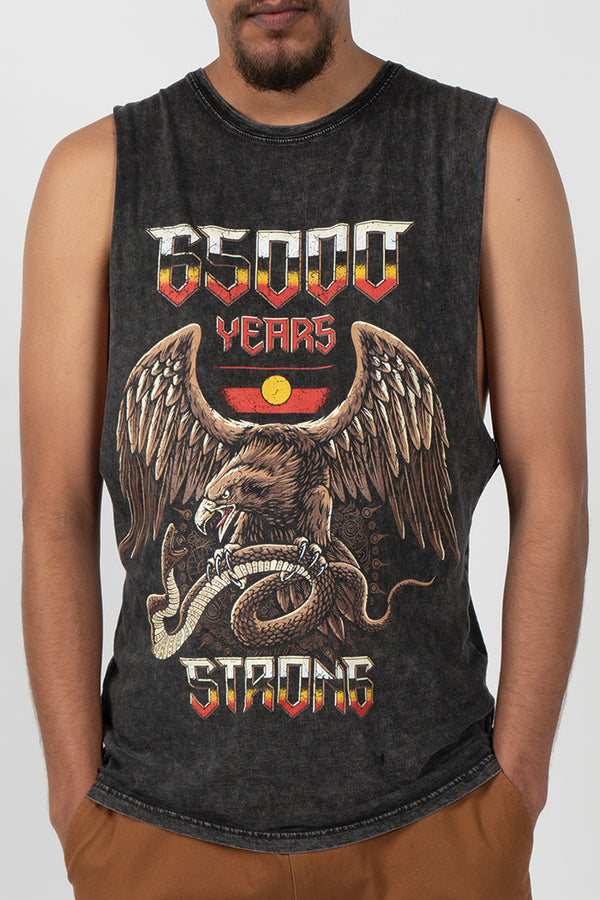 65,000 Years Strong Black Stone Wash Cotton Men's Muscle Tank Top