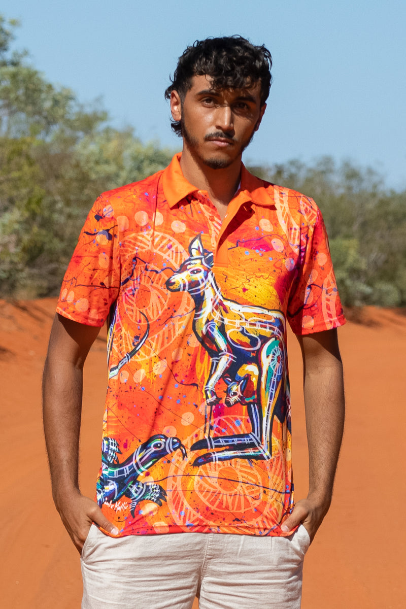 Unisex Aboriginal - Indigenous Dreaming Design Shirt & Kangaroo Polo Shirt Colorful Polo Goanna