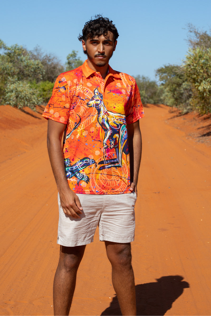 Kangaroo & Polo Shirt Goanna - Design Polo Unisex Colorful Indigenous Dreaming Shirt Aboriginal